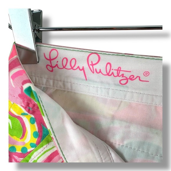 Lilly Pulitzer Buttercup Shorts Flamingo Print Scalloped Hem Bright Size 00 - Picture 6 of 11